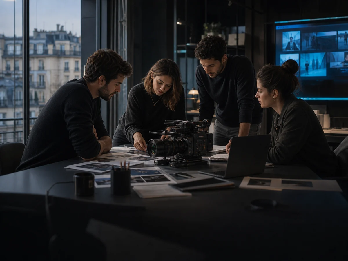 Équipe préparant une campagne de contenus dans un studio parisien